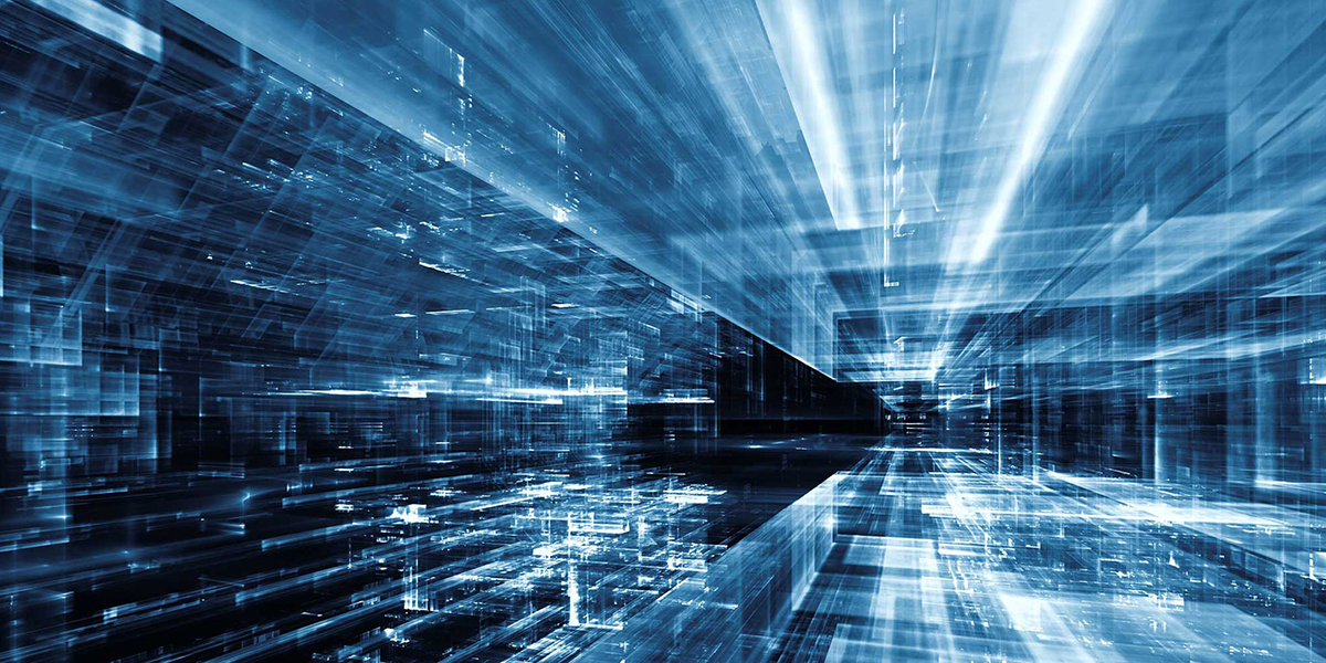Abstract blue digital technology background with light streaks