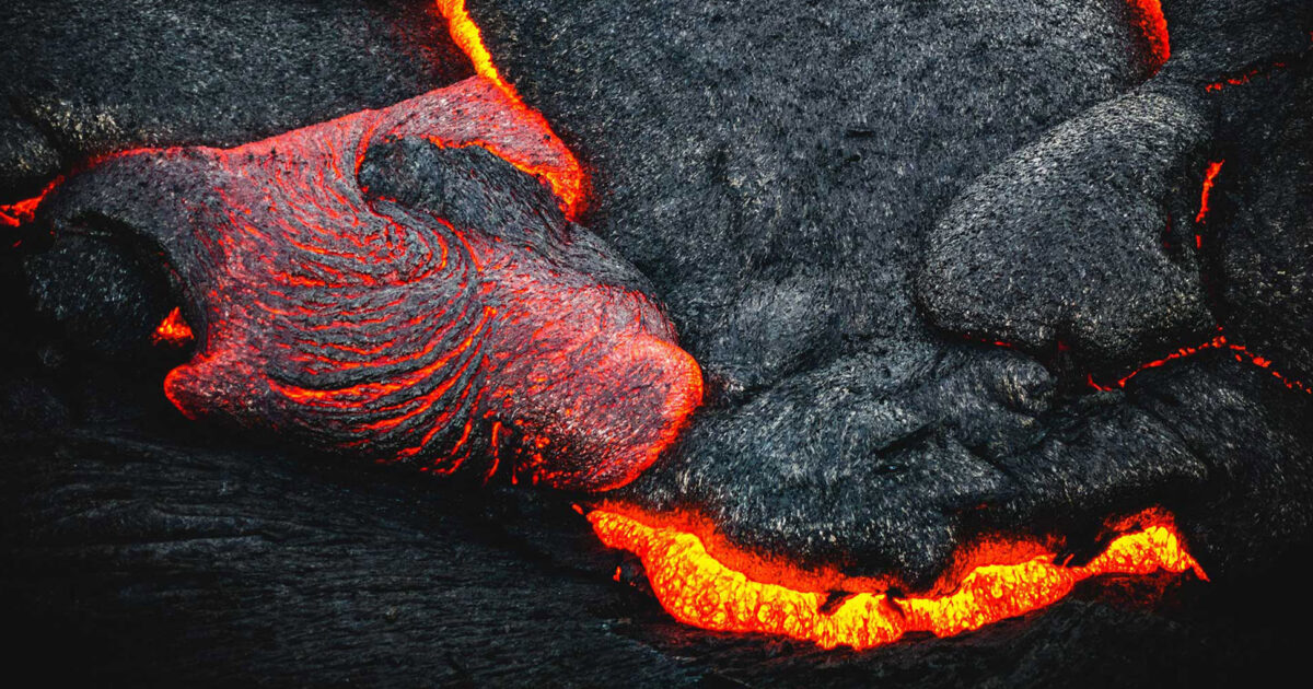 Close-up of flowing molten lava rock