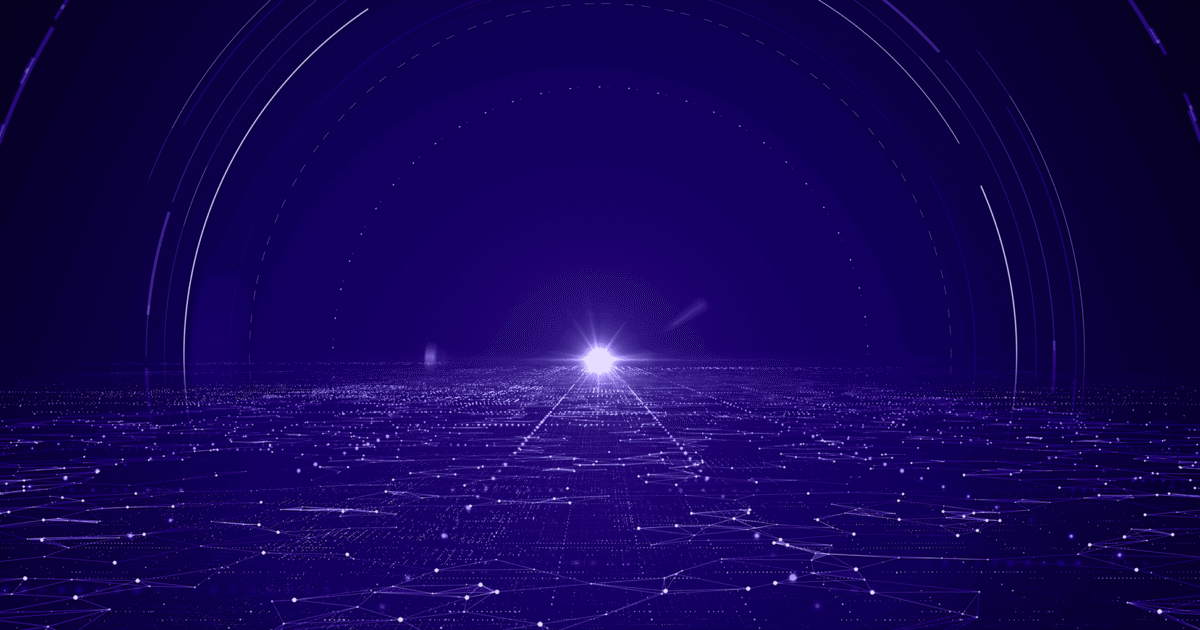 Abstract digital grid landscape with glowing light and arc lines representing cloud infrastructure