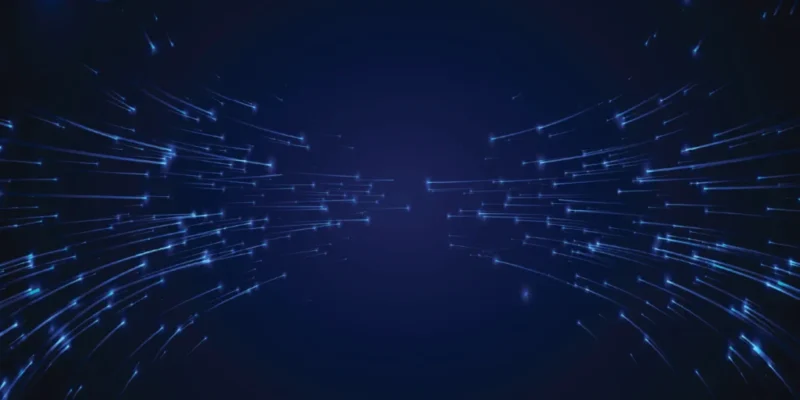 Abstract blue light streaks representing AI call center automation