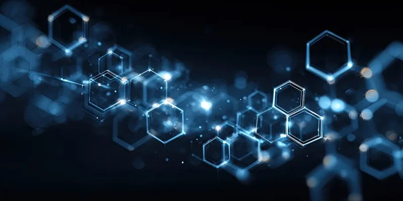 Abstract blue hexagon bokeh pattern