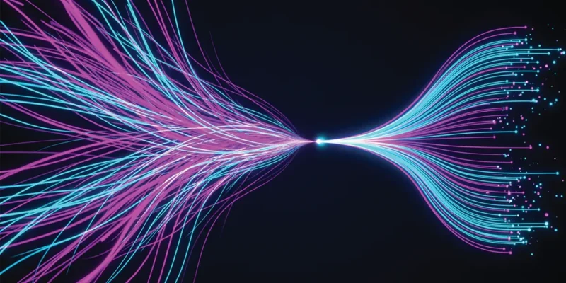Abstract pink and blue fiber optic light streams